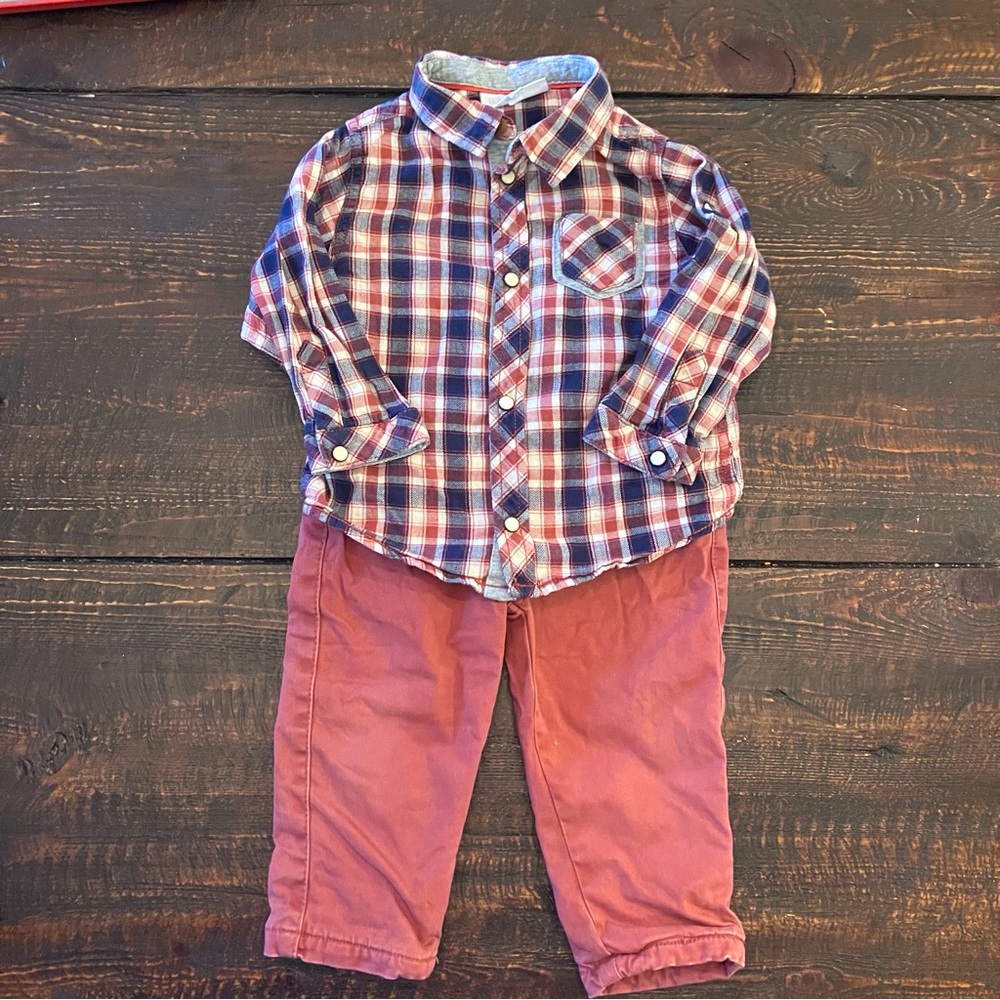 VGUC Cadet Rousselle Plaid Outfit - Size 12m